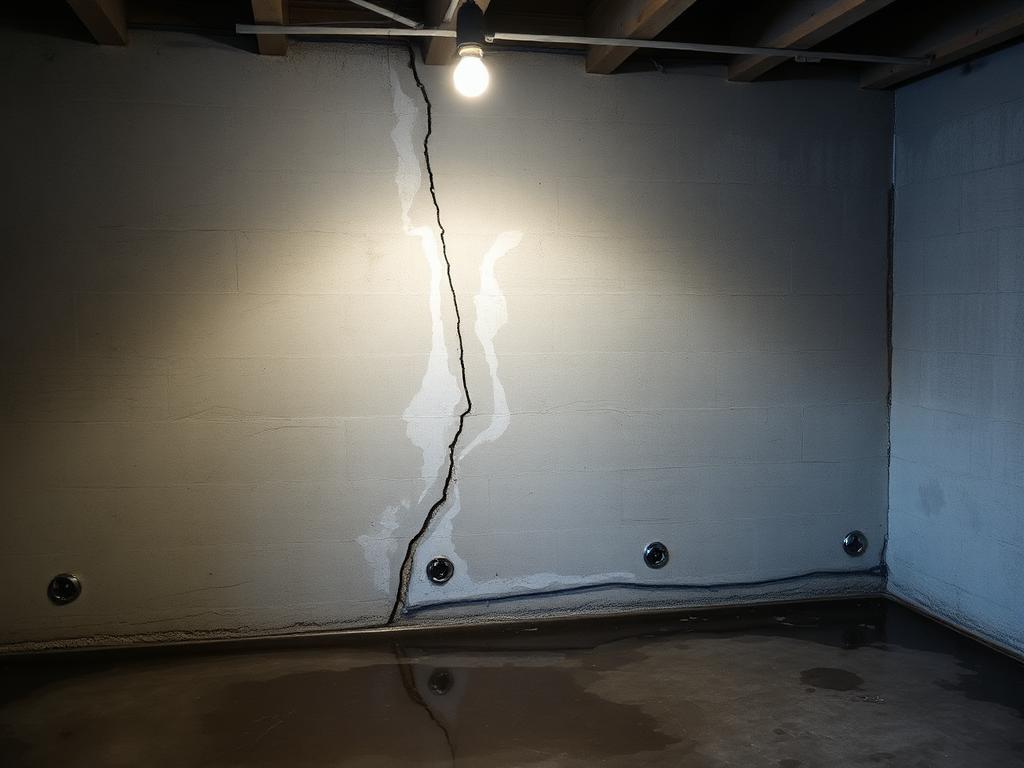 Cracked, leaking foundation wall, before