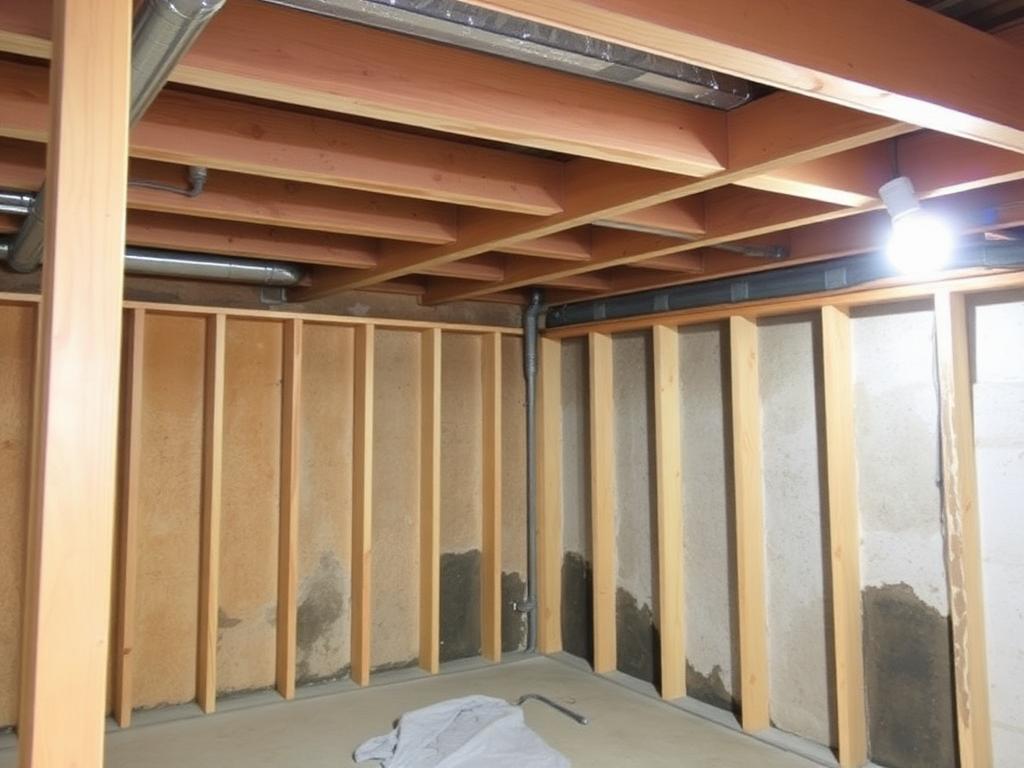 Mold remediation in a damp basement, after