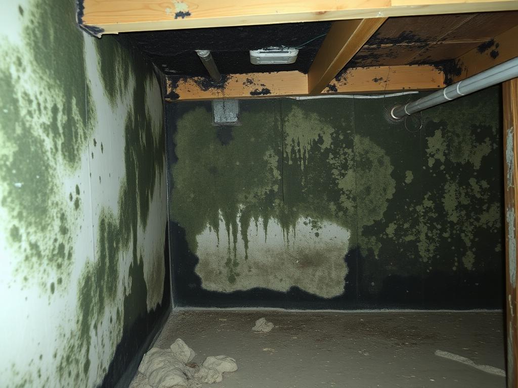 Mold remediation in a damp basement, before
